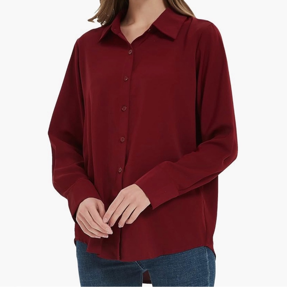 Vince Camuto Women’s Solid Button Down Shirt In Crisp Merlot Size XL